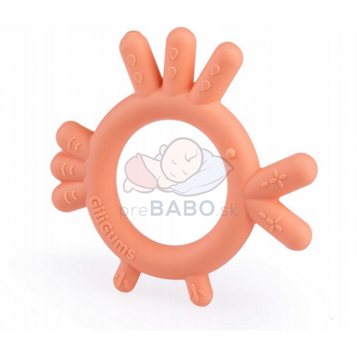 GiliGums Detské hryzátko  Chicken Teether, 3m+, marhulova, 1 ks