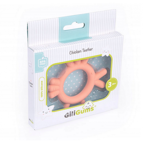 GiliGums Detské hryzátko  Chicken Teether, 3m+, marhulova, 1 ks