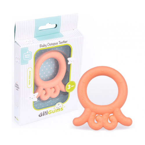 GiliGums Detské hryzátko Baby Octopus Teether, 3m+, marhulova, 1 ks