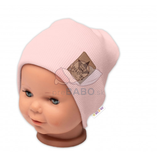 Baby Nellys Rebrovaná dvojvrstvová čiapka s lemom - púdrová