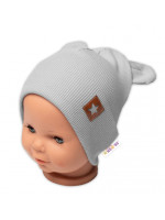 Baby Nellys Rebrovaná dvojvrstvová čiapka s uškami TEDDY - sivá, 68/74
