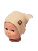 Baby Nellys Rebrovaná dvojvrstvová čiapka s uškami TEDDY - béžová, veľ. 68/74