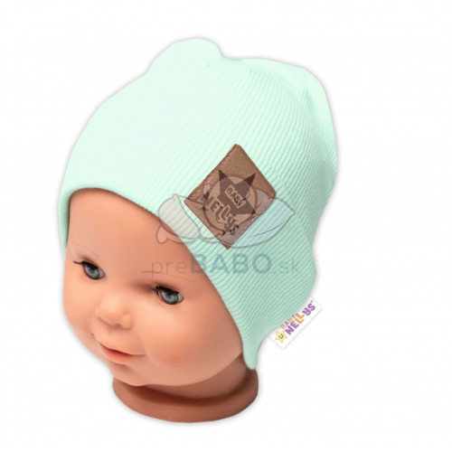 Baby Nellys Rebrovaná dvojvrstvová čiapka s lemom - mätová, veľ. 80/86