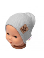 Baby Nellys Rebrovaná dvojvrstvová čiapka s lemom - sivá, veľ. 92/98