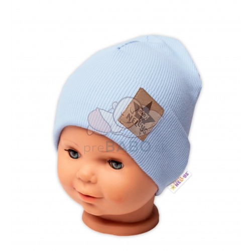 Baby Nellys Rebrovaná dvojvrstvová čiapka s lemom - sv. modrá, veľ. 80/86