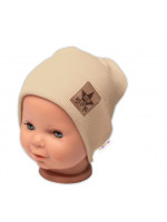Baby Nellys Rebrovaná dvojvrstvová čiapka s lemom - béžová, veľ. 92/98