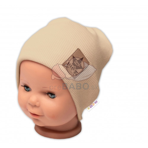 Baby Nellys Rebrovaná dvojvrstvová čiapka s lemom - béžová, veľ. 92/98