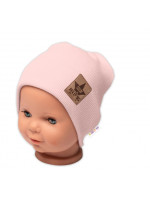 Baby Nellys Rebrovaná dvojvrstvová čiapka s lemom - púdrová, veľ. 92/98