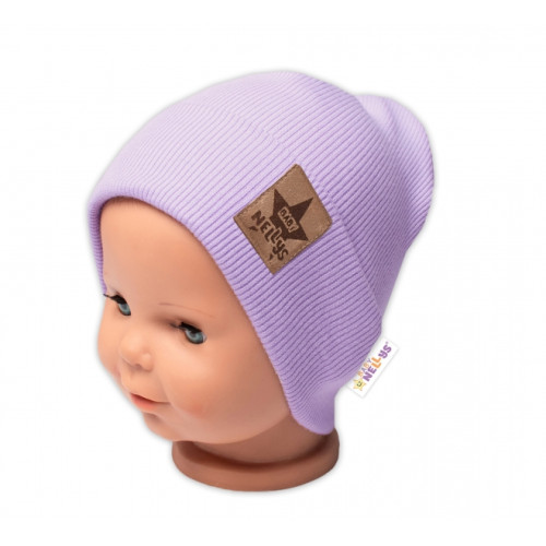 Baby Nellys Rebrovaná dvojvrstvová čiapka s lemom - lila, veľ. 92/98