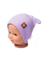Baby Nellys Rebrovaná dvojvrstvová čiapka s uškami TEDDY - lila, veľ. 68/74