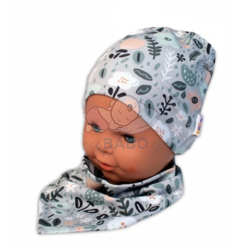 Baby Nellys Dvojvrstvová čiapka + šatka Palouček, mätová, 104/110