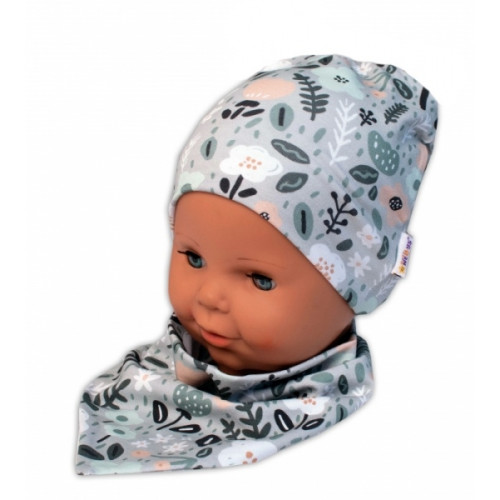 Baby Nellys Dvojvrstvová čiapka + šatka Palouček, mätová, 104/110