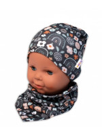 Baby Nellys Dvojvrstvová čiapka s uškami + šatka Palouček, grafit, vel. 92/98