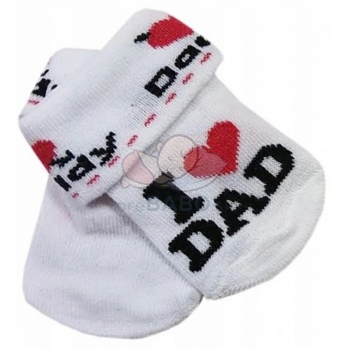 Dojčenské bavlnené ponožky I Love Dad, biele s potlačou, veĺ. 80/86