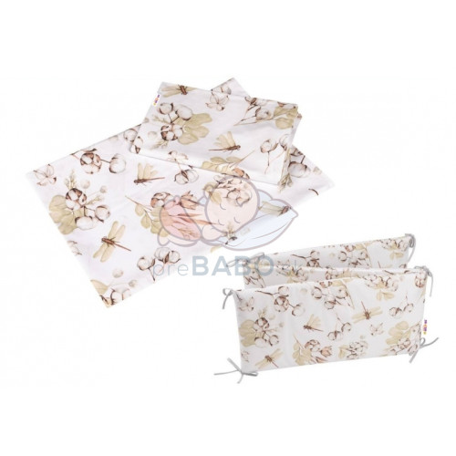 Baby Nellys 3-dielna sada Mantinel s obliečkami COTTON Premium, biela/béžová