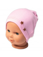 Baby Nellys Rebrovaná čiapka Hviezdičky - ružová, veľ. 80/86