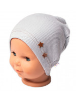 Baby Nellys Rebrovaná čiapka Hviezdičky - šedá
