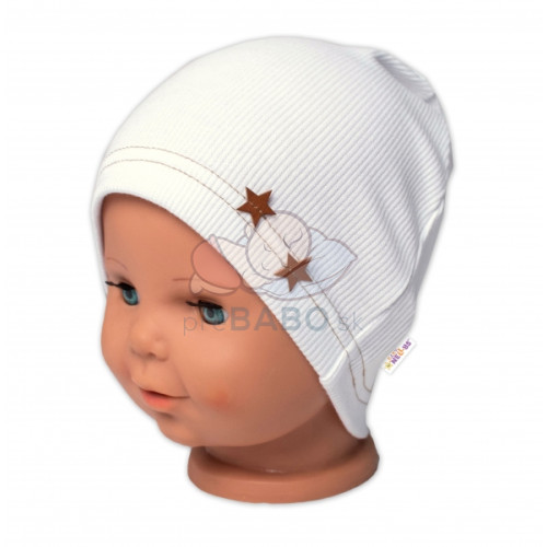Baby Nellys Rebrovaná čiapka Hviezdičky - biela, veľ. 92/98