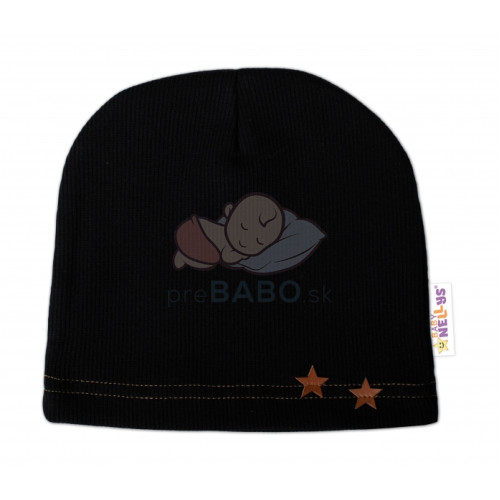 Baby Nellys Rebrovaná čiapka Hviezdičky - čierna, vel. 80/86