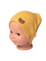 Baby Nellys Rebrovaná čiapka Macko - horčicová