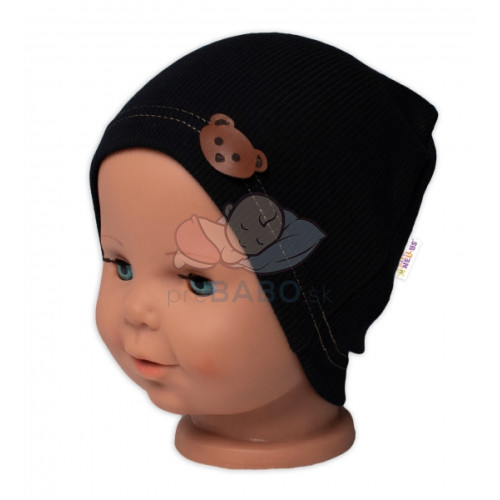 Baby Nellys Rebrovaná čiapka Macko - čierna, veľ. 80/86
