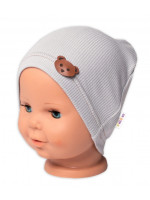 Baby Nellys Rebrovaná čiapka Macko - šedá