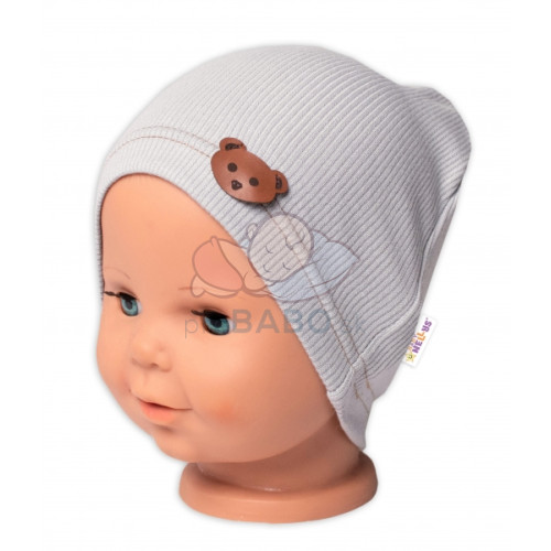 Baby Nellys Rebrovaná čiapka Macko - šedá