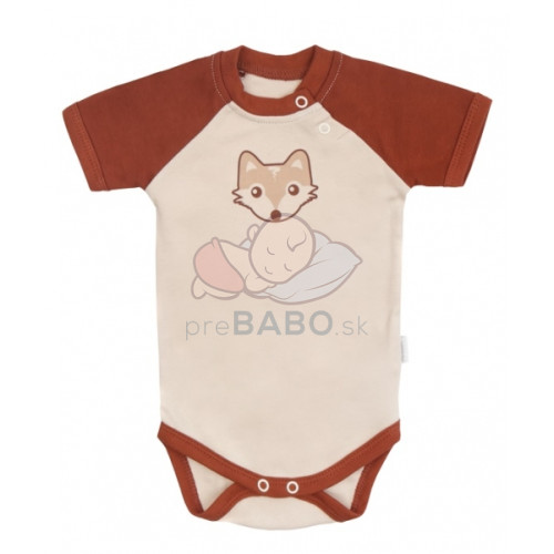 Mamatti Dojčenské body kr. rukáv, Baby Fox - béžová/hnedá, veľ. 80