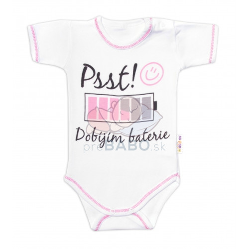 Body kr. rukáv s vtipným textom Baby Nellys, Psst! Dobíjím baterie, holka, veľ. 86