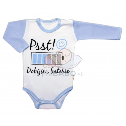 Body dlhý rukáv s vtipným textom Baby Nellys, Psst! Dobíjím baterie, kluk, veľ. 62