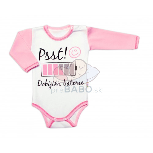 Body dlhý rukáv s vtipným textom Baby Nellys, Psst! Dobíjím baterie, holka, vel. 86