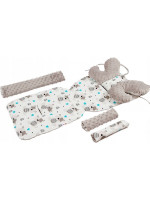 Baby Nellys Obojstranný 5-ti dielny komplet do kočíka s minky Cute Teddy, biela/sivá