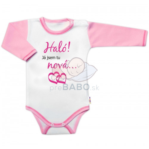 Body dlhý rukáv s vtipným textom Baby Nellys, Haló! Já jsem tu nová, veľ. 80, holka