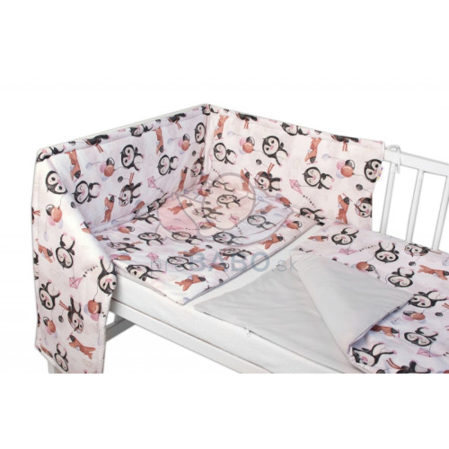 Baby Nellys 3-dielna sada Mantinel s obliečkami , Tučniaky, biela/sivá