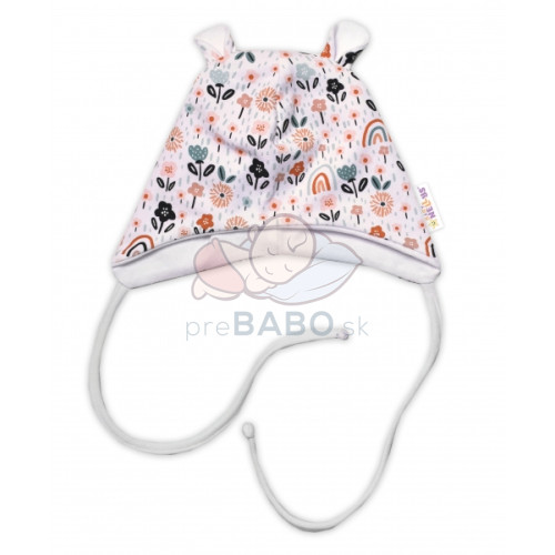 Baby Nellys Dojčenská čiapočka s uškami na zaväzovanie - Palouček, biela, veľ. 68/74