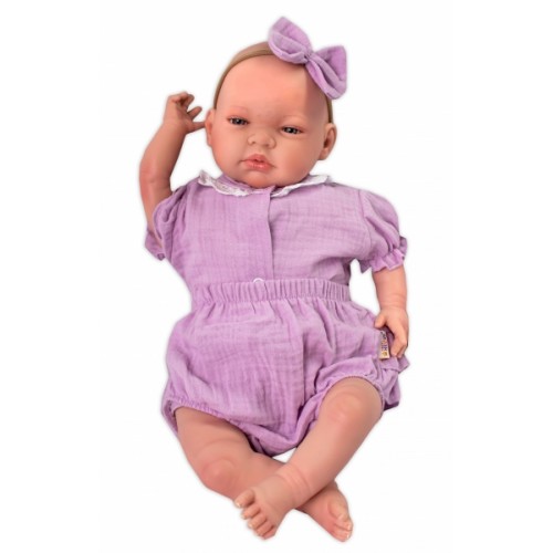 Baby Nellys 3-dielna mušelínová súpravička, body, kraťasky+čelenka GIRL, lila