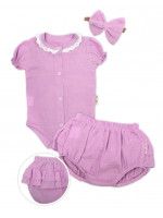 Baby Nellys 3-dielna mušelínová súpravička, body, kraťasky+čelenka GIRL, lila, veľ. 68