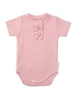 Baby Nellys Dojčenské rebrované body s gombíkmi kr. rukáv, Girl - púdrové, veľ. 80