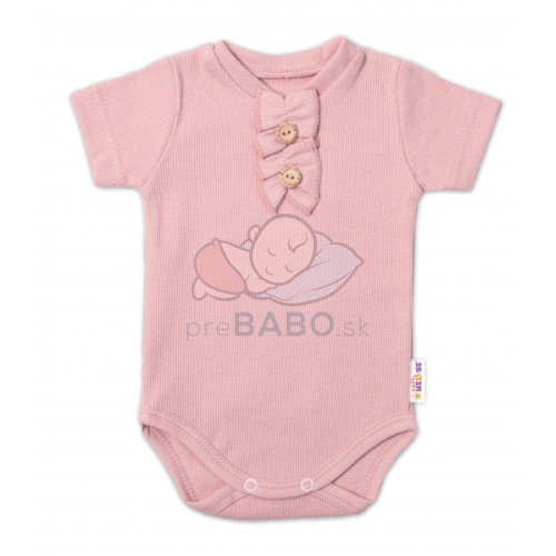 Baby Nellys Dojčenské rebrované body s gombíkmi kr. rukáv, Girl - púdrové, veľ. 80