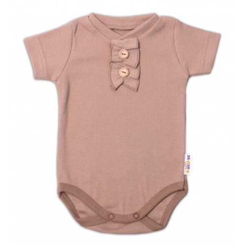 Baby Nellys Dojčenské rebrované body s gombíkmi kr. rukáv, Girl - hnedé, veľ. 68