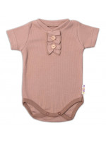 Baby Nellys Dojčenské rebrované body s gombíkmi kr. rukáv, Girl - hnedé, veľ. 80