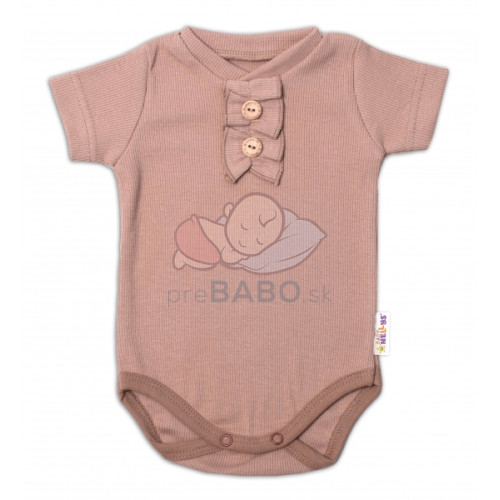 Baby Nellys Dojčenské rebrované body s gombíkmi kr. rukáv, Girl - hnedé, veľ. 80