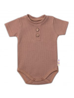 Baby Nellys Dojčenské rebrované body s gombíkmi kr. rukáv, Boy - hnedé, veľ. 68