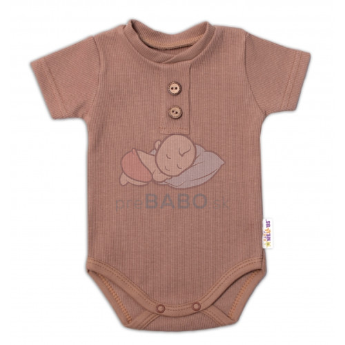 Baby Nellys Dojčenské rebrované body s gombíkmi kr. rukáv, Boy - hnedé, veľ. 74