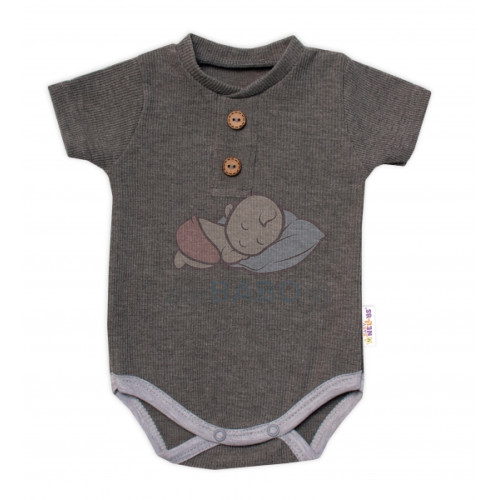 Baby Nellys Dojčenské rebrované body s gombíkmi kr. rukáv, Boy - sivé, veľ. 68