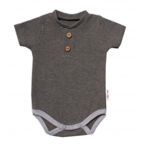 Baby Nellys Dojčenské rebrované body s gombíkmi kr. rukáv, Boy - sivé, veľ. 68