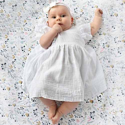 Baby Nellys 2-dielna sada mušelínove šatočky + čelenka, biela, veľ. 68