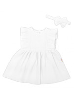 Baby Nellys 2-dielna sada mušelínove šatočky + čelenka, biela, veľ. 86