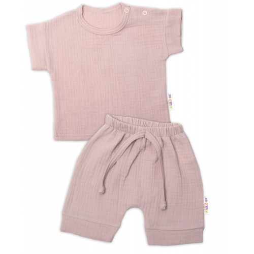 Baby Nellys 2-dielna mušelínová súpravička, tričko + kraťasky BOY, béžová