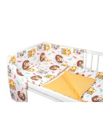 Baby Nellys 3-dielna sada Mantinel s povl. Ježko,Líška, biela s potlač./horčicová, 135x100